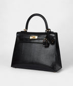 Hermes Kelly 25 Black Varanus Niloticus Lizard Gold Hardware