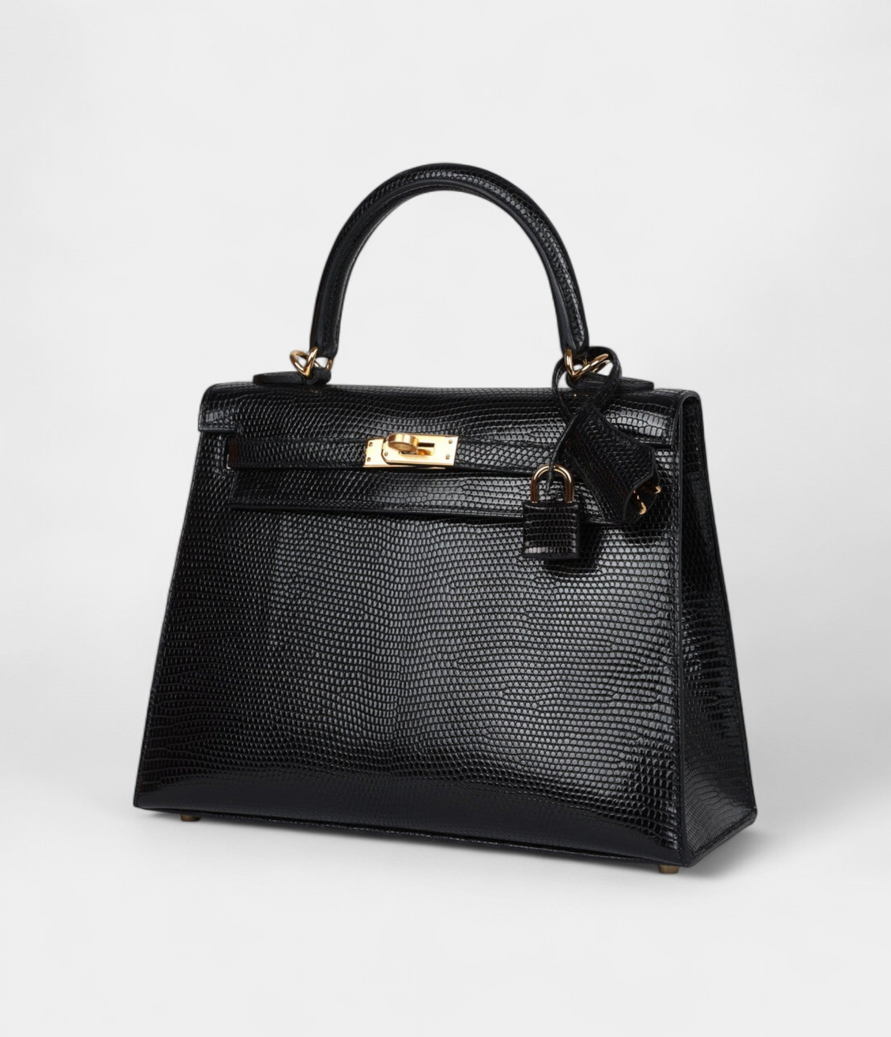 Hermes Kelly 25 Black Varanus Niloticus Lizard Gold Hardware