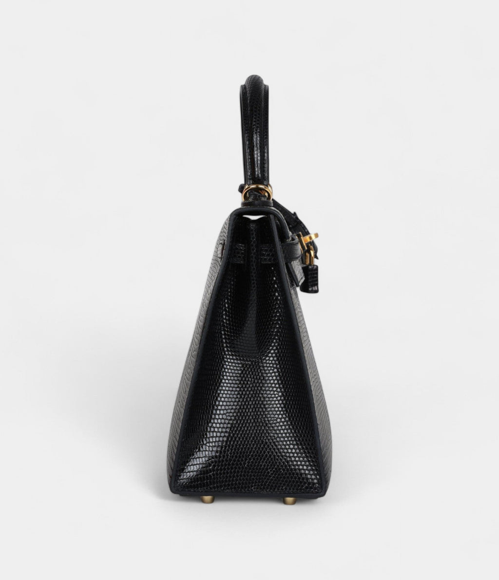 Hermes Kelly 25 Black Varanus Niloticus Lizard Gold Hardware