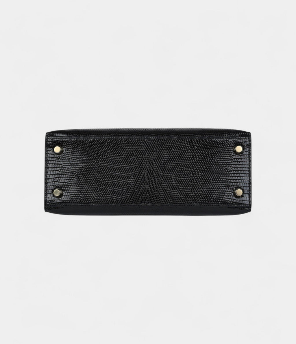 Hermes Kelly 25 Black Varanus Niloticus Lizard Gold Hardware
