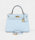 Hermes Kelly 25 Bleu Brume Epsom Gold Hardware