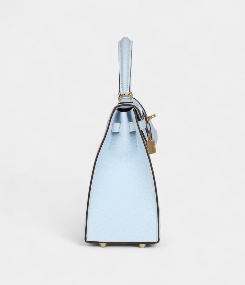 Hermes Kelly 25 Bleu Brume Epsom Gold Hardware