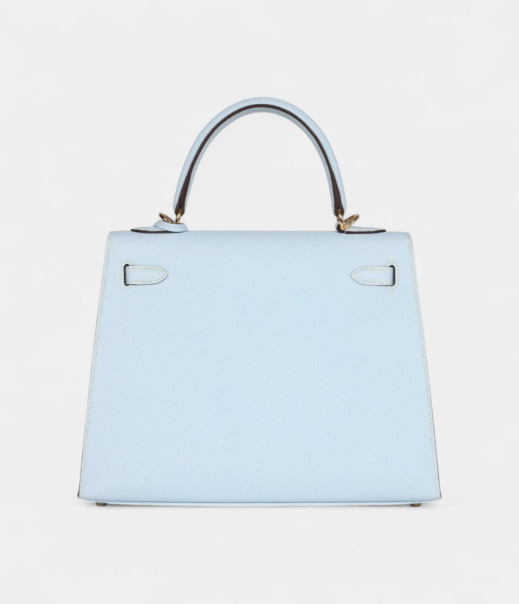 Hermes Kelly 25 Bleu Brume Epsom Gold Hardware