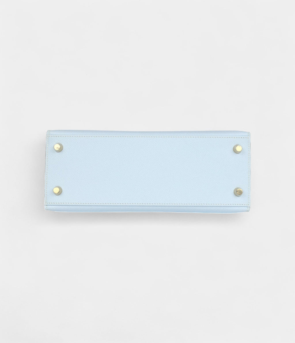 Hermes Kelly 25 Bleu Brume Epsom Gold Hardware