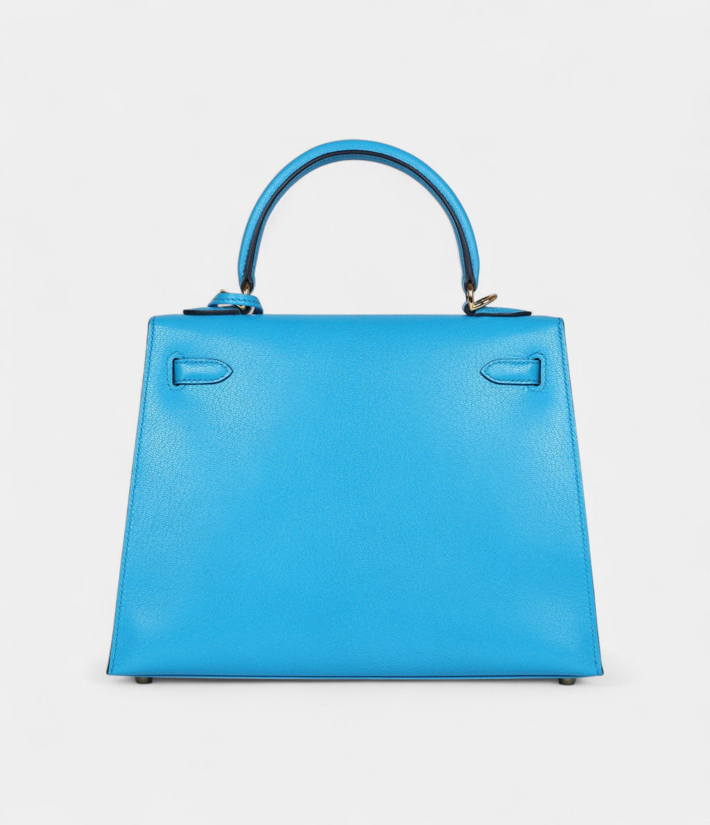 Hermes Kelly 25 Bleu Frida Chevre Gold Hardware
