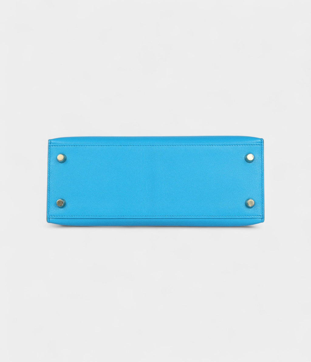 Hermes Kelly 25 Bleu Frida Chevre Gold Hardware