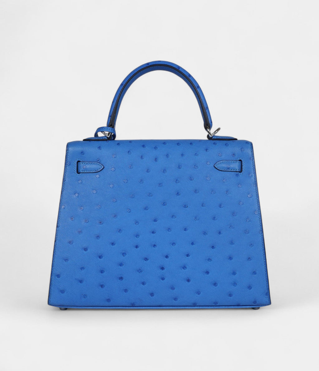 Hermes Kelly 25 Bleu Ostrich Palladium Hardware