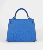 Hermes Kelly 25 Bleu Ostrich Palladium Hardware