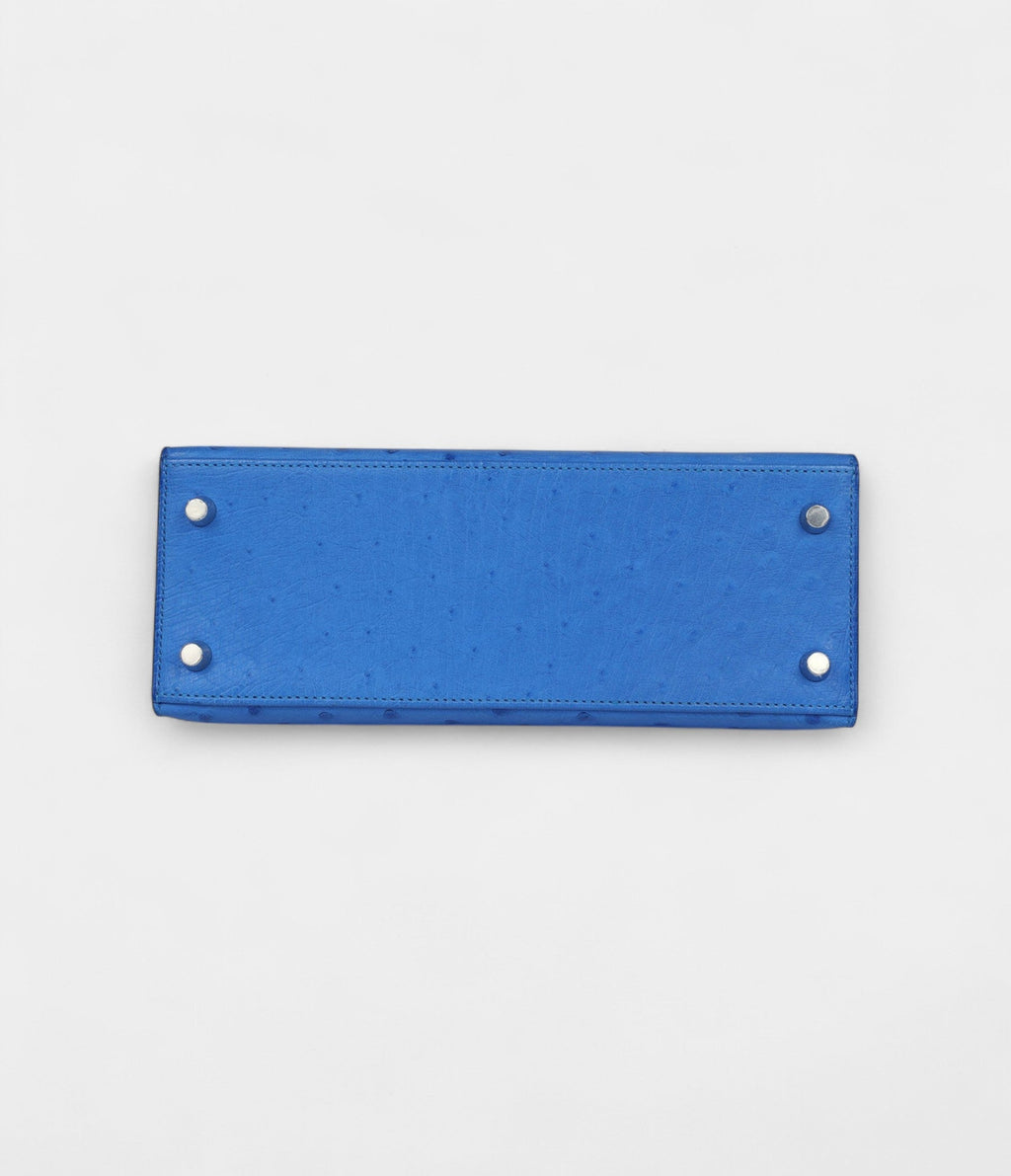 Hermes Kelly 25 Bleu Ostrich Palladium Hardware