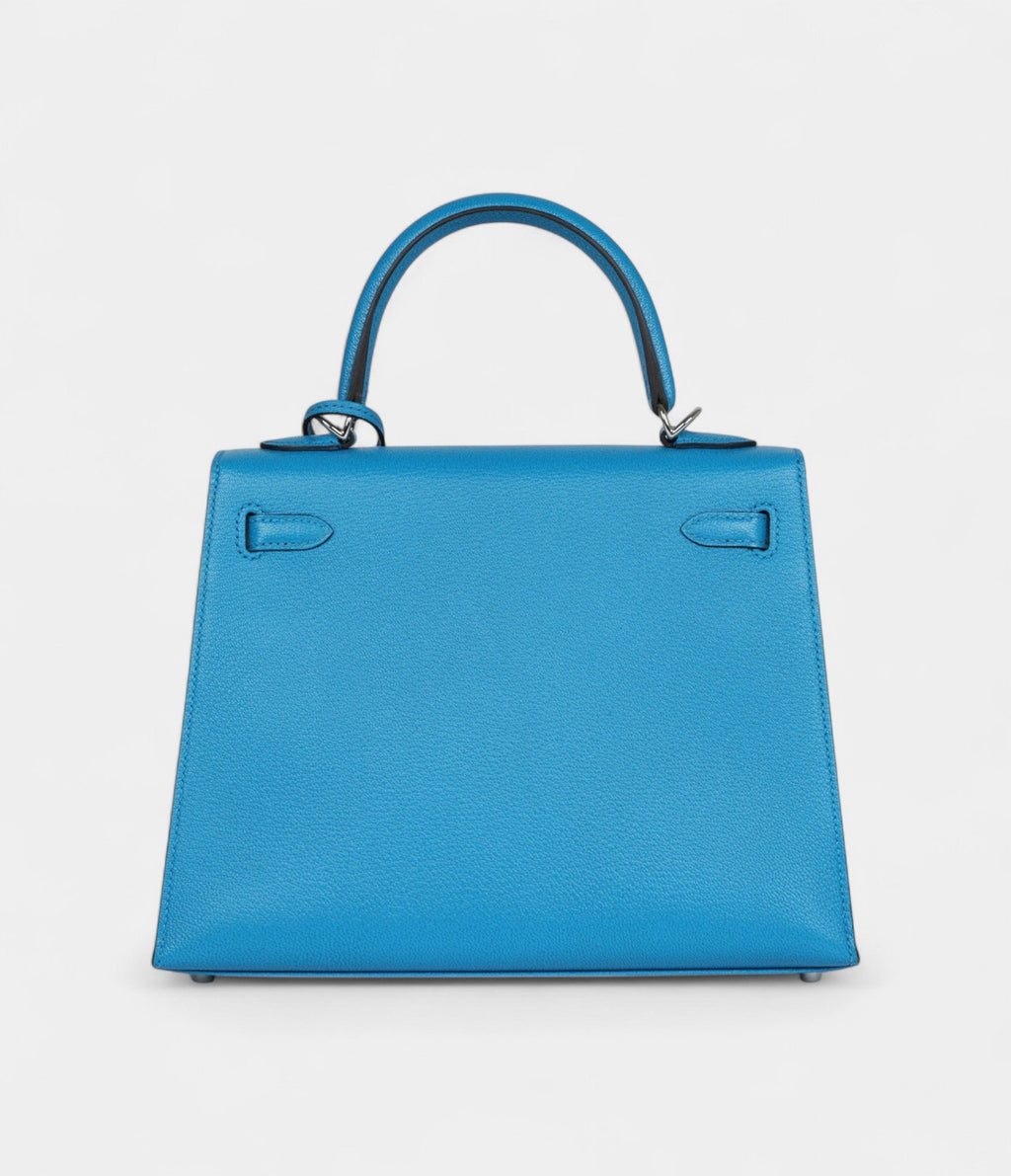 Hermes Kelly 25 Bleu Zanzibar Chevre Palladium Hardware