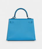 Hermes Kelly 25 Bleu Zanzibar Chevre Palladium Hardware