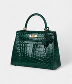 Hermes Kelly 25 Emerald Shiny Alligator Gold Hardware
