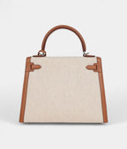 Hermes Kelly 25 Gold Swift and Ecru Toile Palladium Hardware