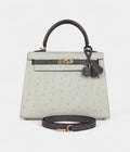 Hermes Kelly 25 Gris Perle and Graphite Ostrich Permabrass Hardware