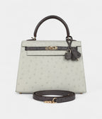 Hermes Kelly 25 Gris Perle and Graphite Ostrich Permabrass Hardware