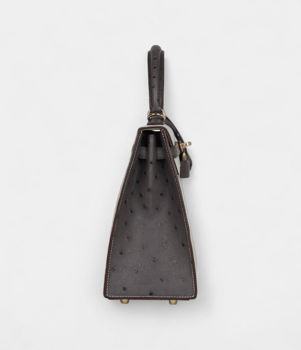 Hermes Kelly 25 Gris Perle and Graphite Ostrich Permabrass Hardware