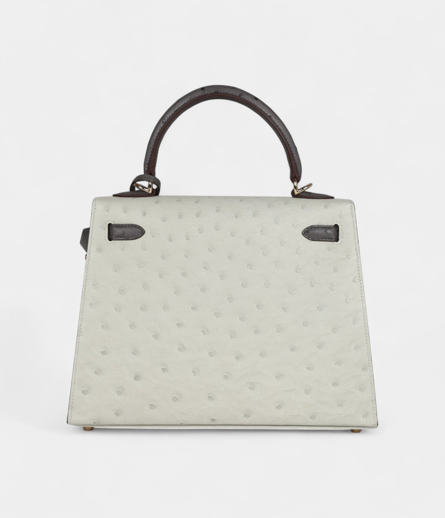 Hermes Kelly 25 Gris Perle and Graphite Ostrich Permabrass Hardware