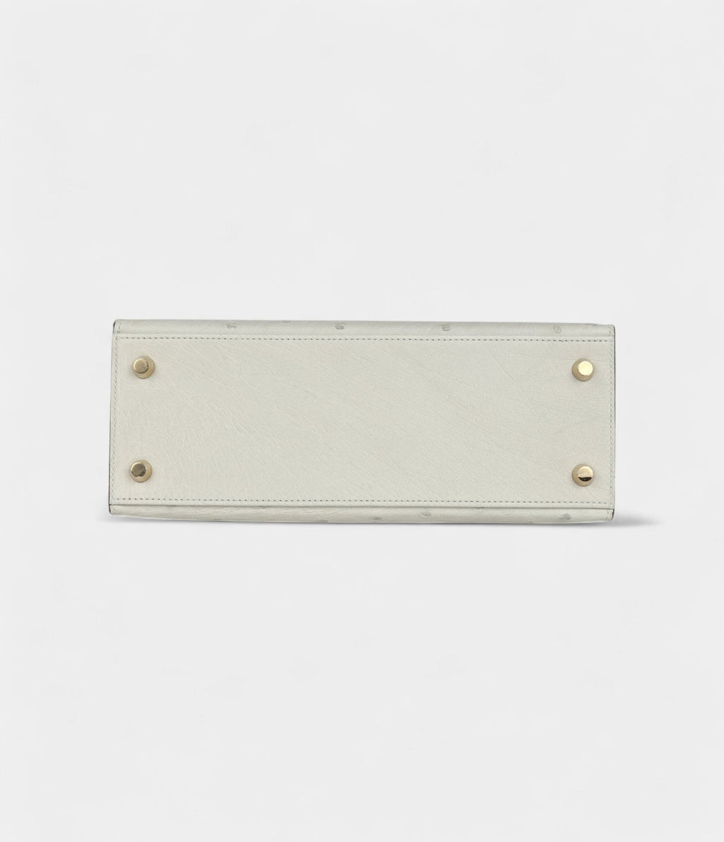 Hermes Kelly 25 Gris Perle and Graphite Ostrich Permabrass Hardware