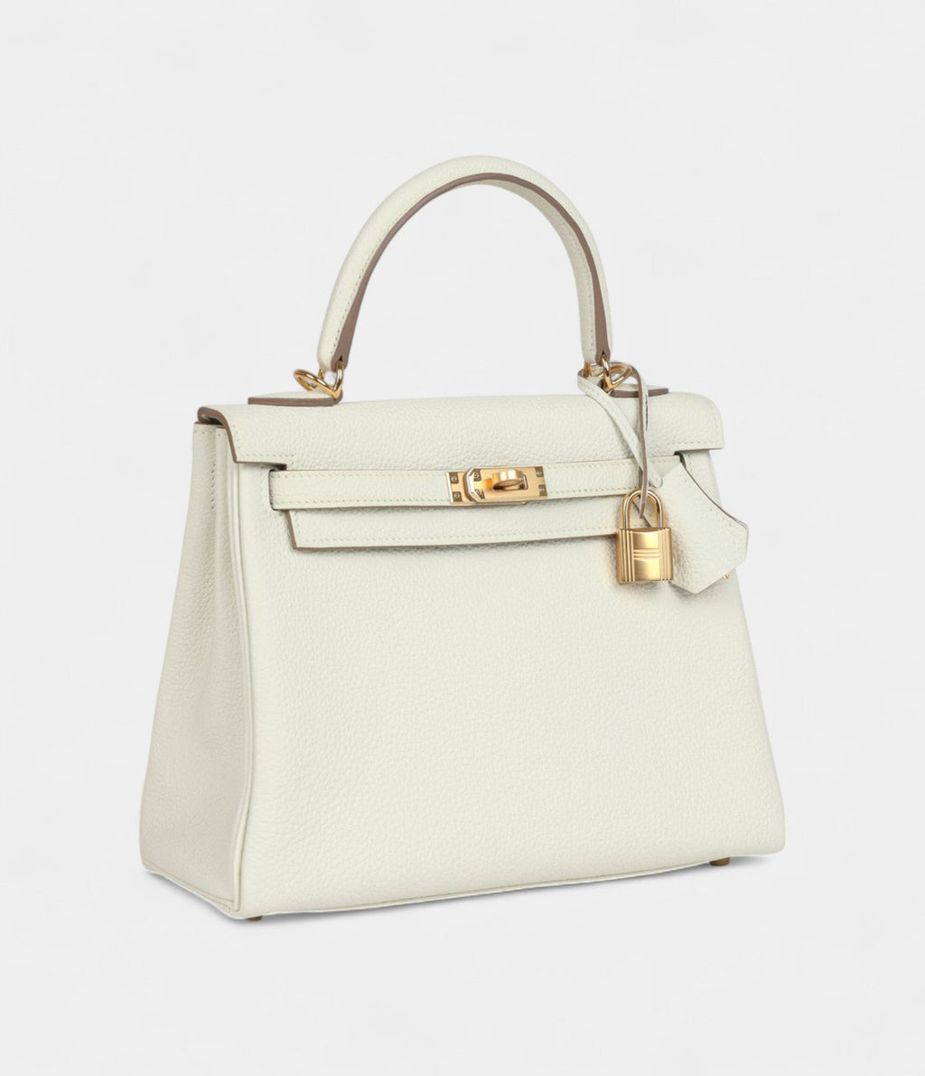 Hermes Kelly 25 Mushroom Togo Gold Hardware