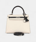 Hermes Kelly 25 Nata and Black Chevre Mysore Brushed Palladium Hardware