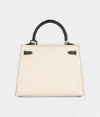 Hermes Kelly 25 Nata and Black Chevre Mysore Brushed Palladium Hardware