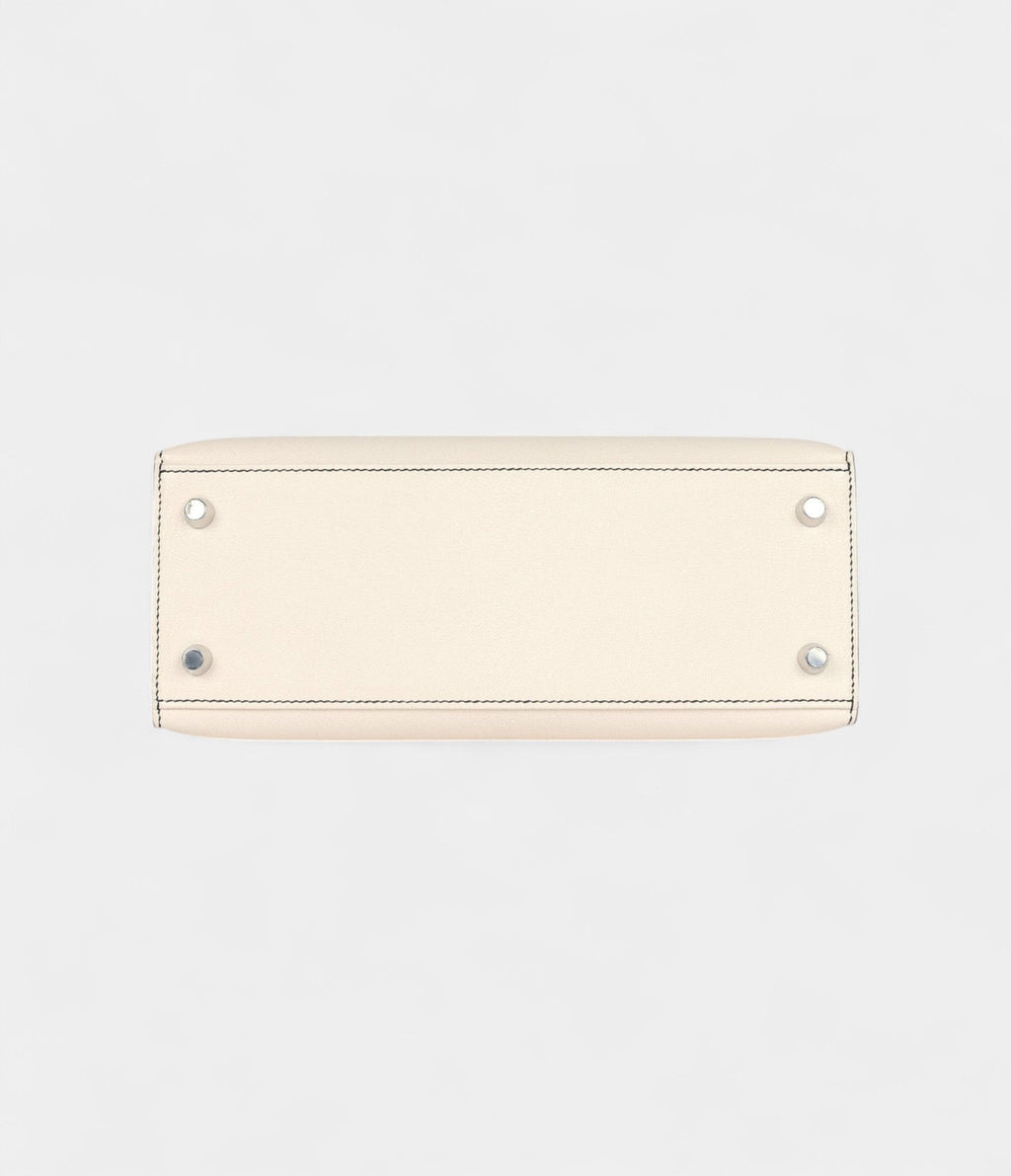 Hermes Kelly 25 Nata and Black Chevre Mysore Brushed Palladium Hardware