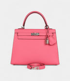 Hermes Kelly 25 Rose Azalee Epsom Palladium Hardware