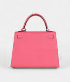Hermes Kelly 25 Rose Azalee Epsom Palladium Hardware