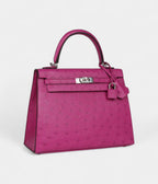 Hermes Kelly 25 Rose Purple Ostrich Palladium Hardware
