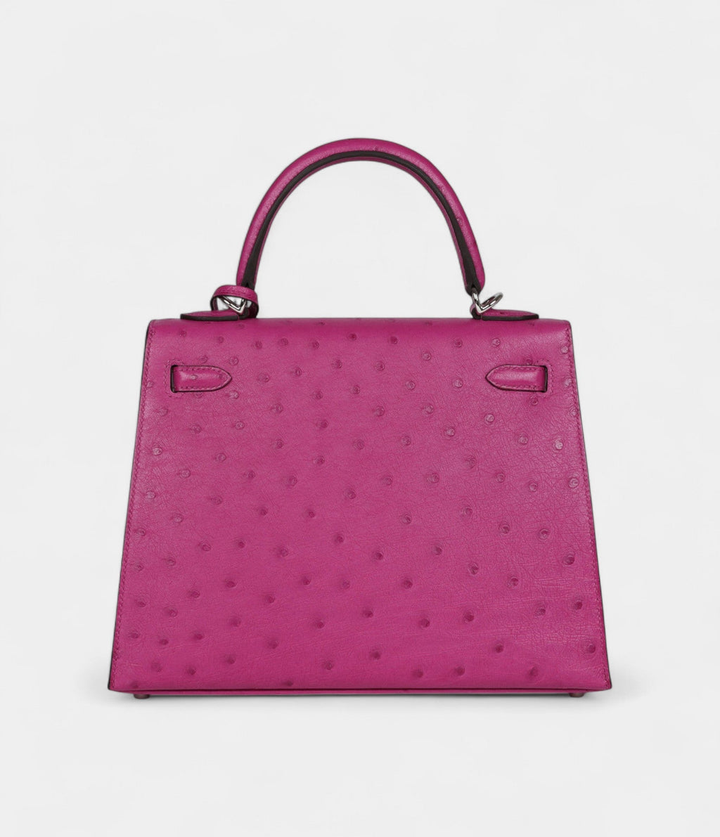 Hermes Kelly 25 Rose Purple Ostrich Palladium Hardware