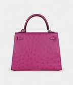 Hermes Kelly 25 Rose Purple Ostrich Palladium Hardware
