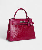 Hermes Kelly 25 Rose Purple Shiny Niloticus Crocodile Palladium Hardware