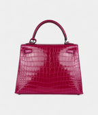 Hermes Kelly 25 Rose Purple Shiny Niloticus Crocodile Palladium Hardware