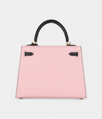Hermes Kelly 25 Rose Sakura and Black Chevre Mysore Brushed Gold Hardware