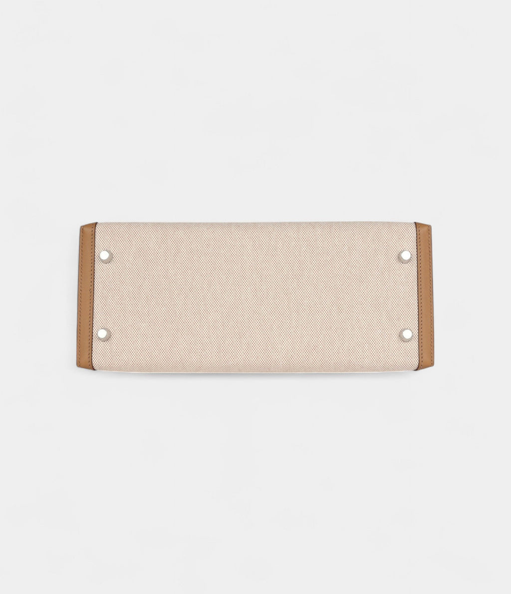 Hermes Kelly 28 Biscuit Toile H Canvas and Swift Palladium Hardware