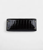 Hermes Kelly 28 Black Shiny Alligator Gold Hardware