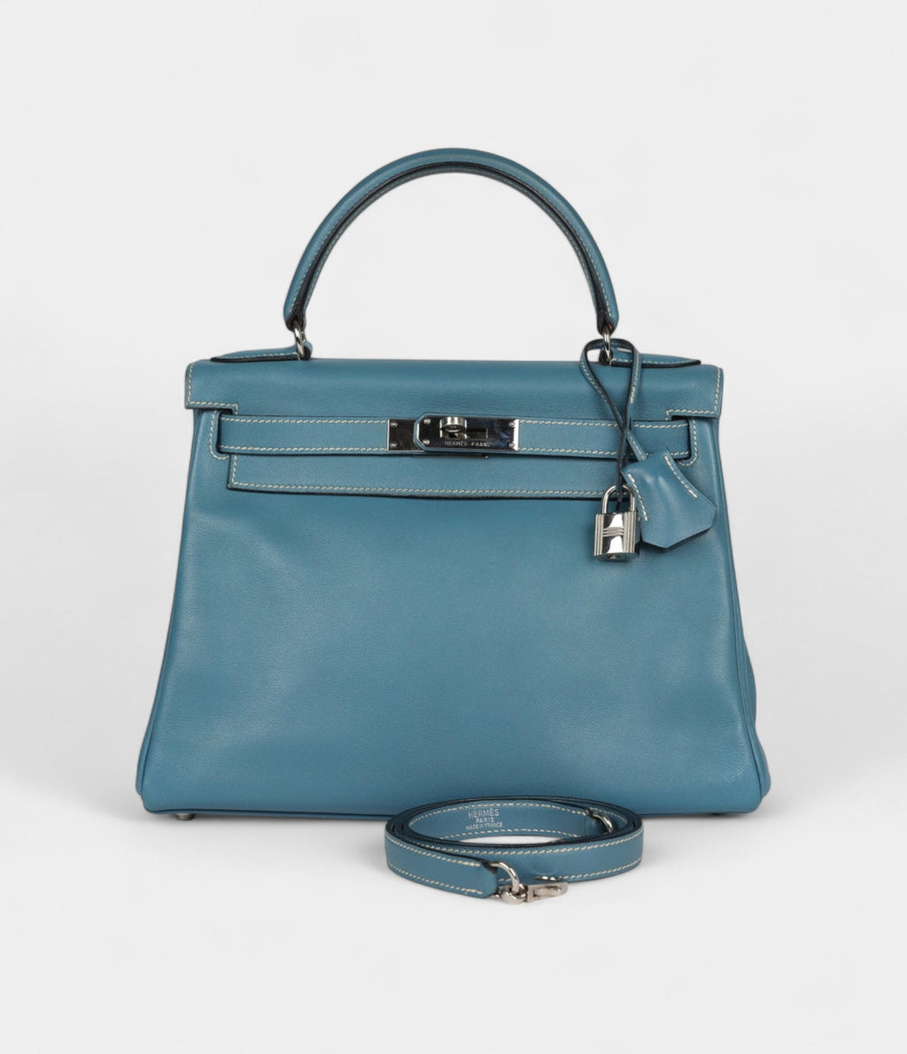 Hermes Kelly 28 Blue Jean Gulliver Palladium Hardware