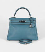 Hermes Kelly 28 Blue Jean Gulliver Palladium Hardware