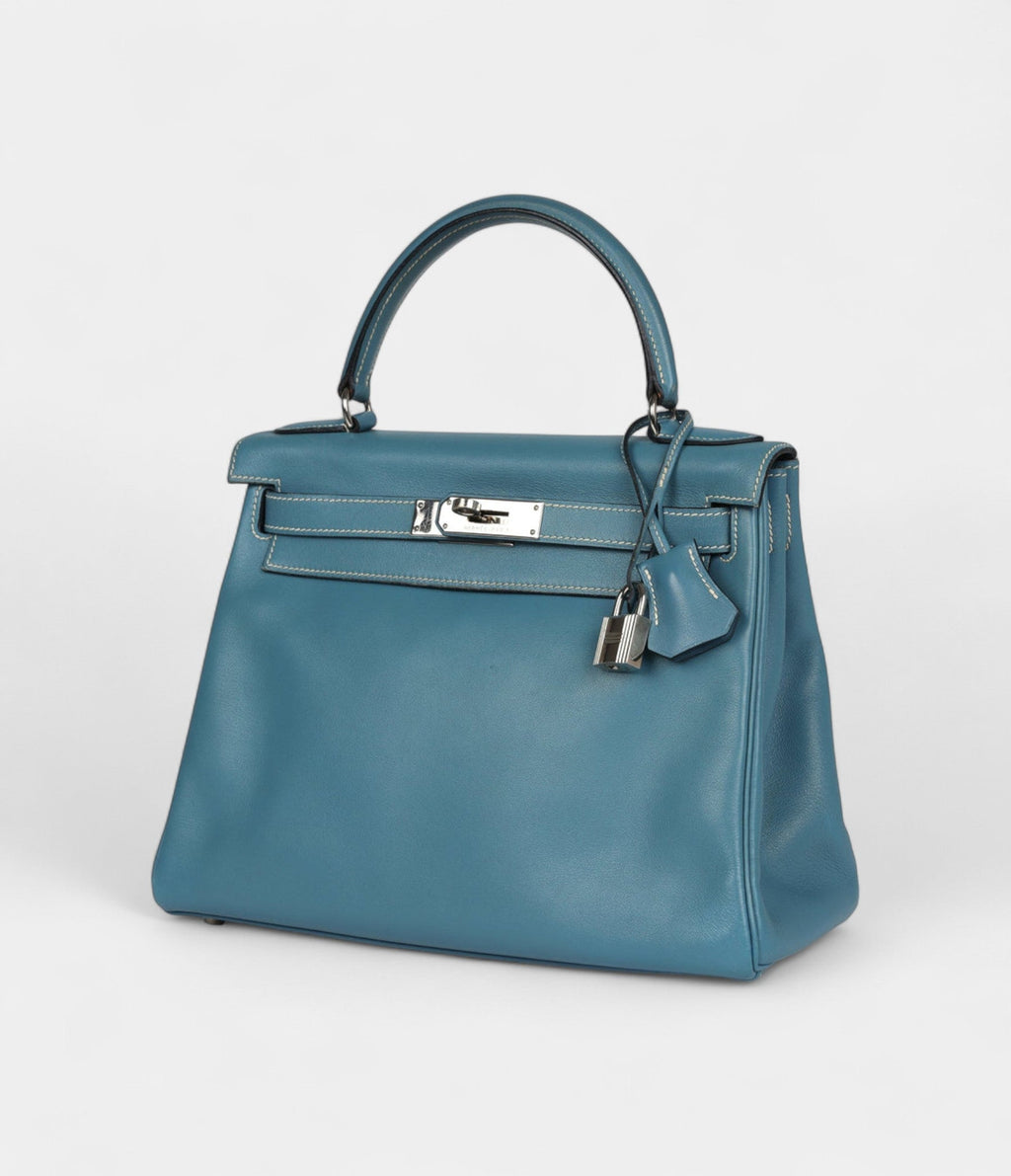 Hermes Kelly 28 Blue Jean Gulliver Palladium Hardware