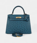 Hermes Kelly 28 Cobalt Ostrich Gold Hardware