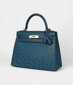 Hermes Kelly 28 Cobalt Ostrich Gold Hardware