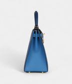 Hermes Kelly 28 Deep Blue Coat and Mykonos Epsom Gold Hardware