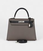 Hermes Kelly 28 Etain and Black Epsom Brushed Palladium Hardware