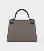 Hermes Kelly 28 Etain and Black Epsom Brushed Palladium Hardware