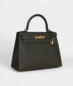 Hermes Kelly 28 Green Grey Epsom Gold Hardware