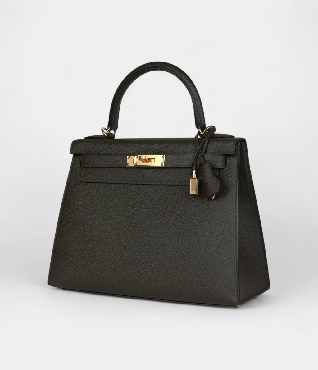 Hermes Kelly 28 Green Grey Epsom Gold Hardware