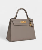 Hermes Kelly 28 Gris Asphalte Verso Epsom Brushed Gold Hardware
