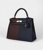 Hermes Kelly 28 Indigo Blue and Red Sellier Epsom Coat Palladium Hardware