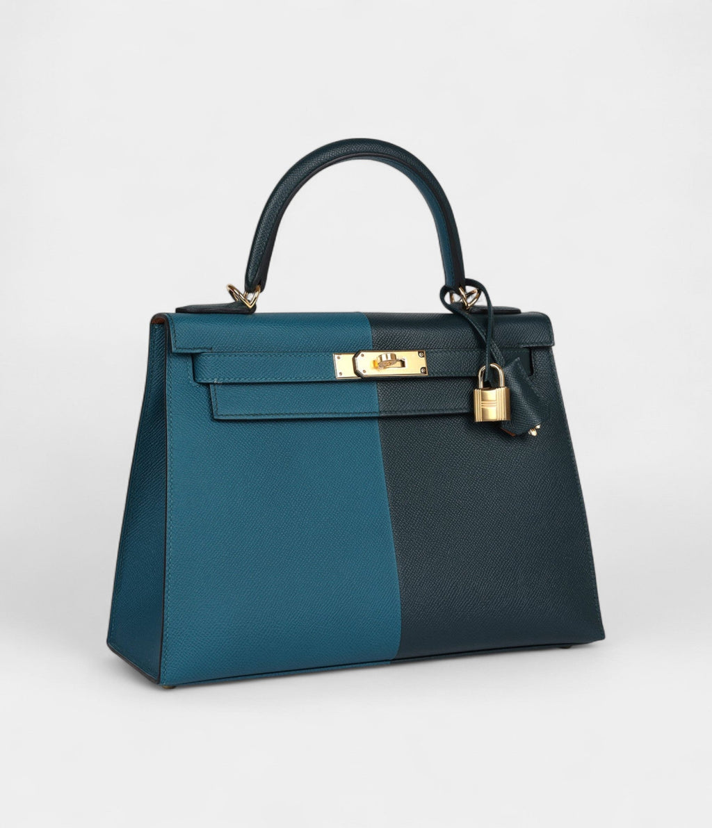 Hermes Kelly 28 Jacket Cypres and Vert Bosphore Epsom Gold Hardware