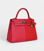 Hermes Kelly 28 Red Heart, Rose Extreme and Zanzibar Blue Epsom Palladium Hardware